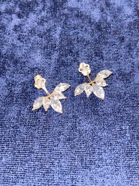 Gold-Tone Crystal Leaf Stud Earrings